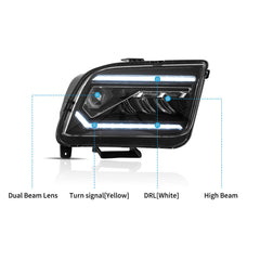 VLAND LED Dual Beam Headlights For Ford Mustang 2005-2009 Canada