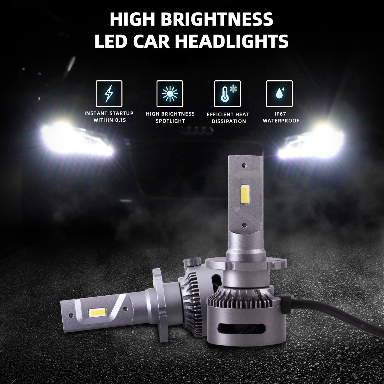 VLAND 2PCs D2S/H7/9005 LED Bulbs 35W 6000K Super Bright
