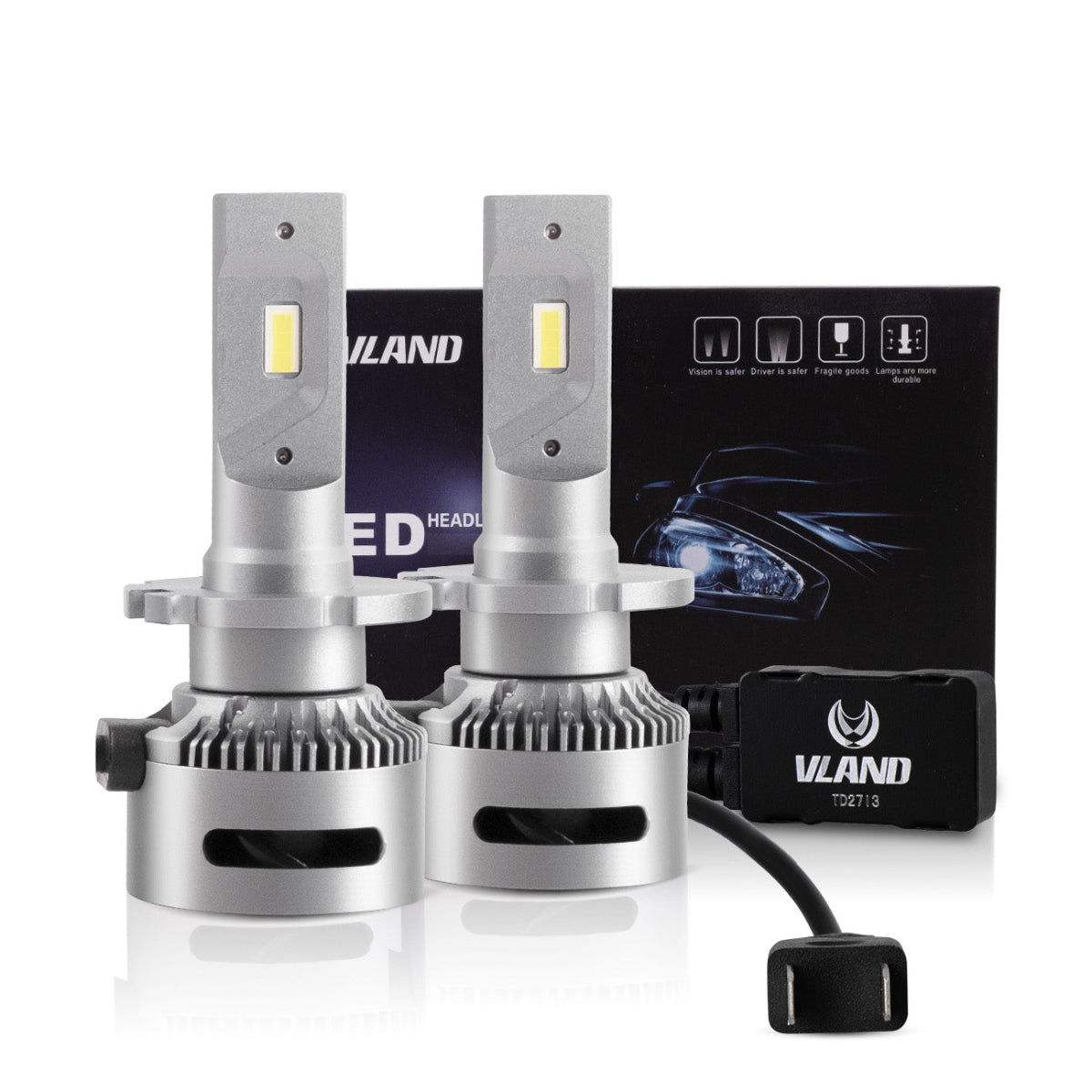 VLAND 2PCs D2S/H7/9005 LED Bulbs 35W 6000K Super Bright