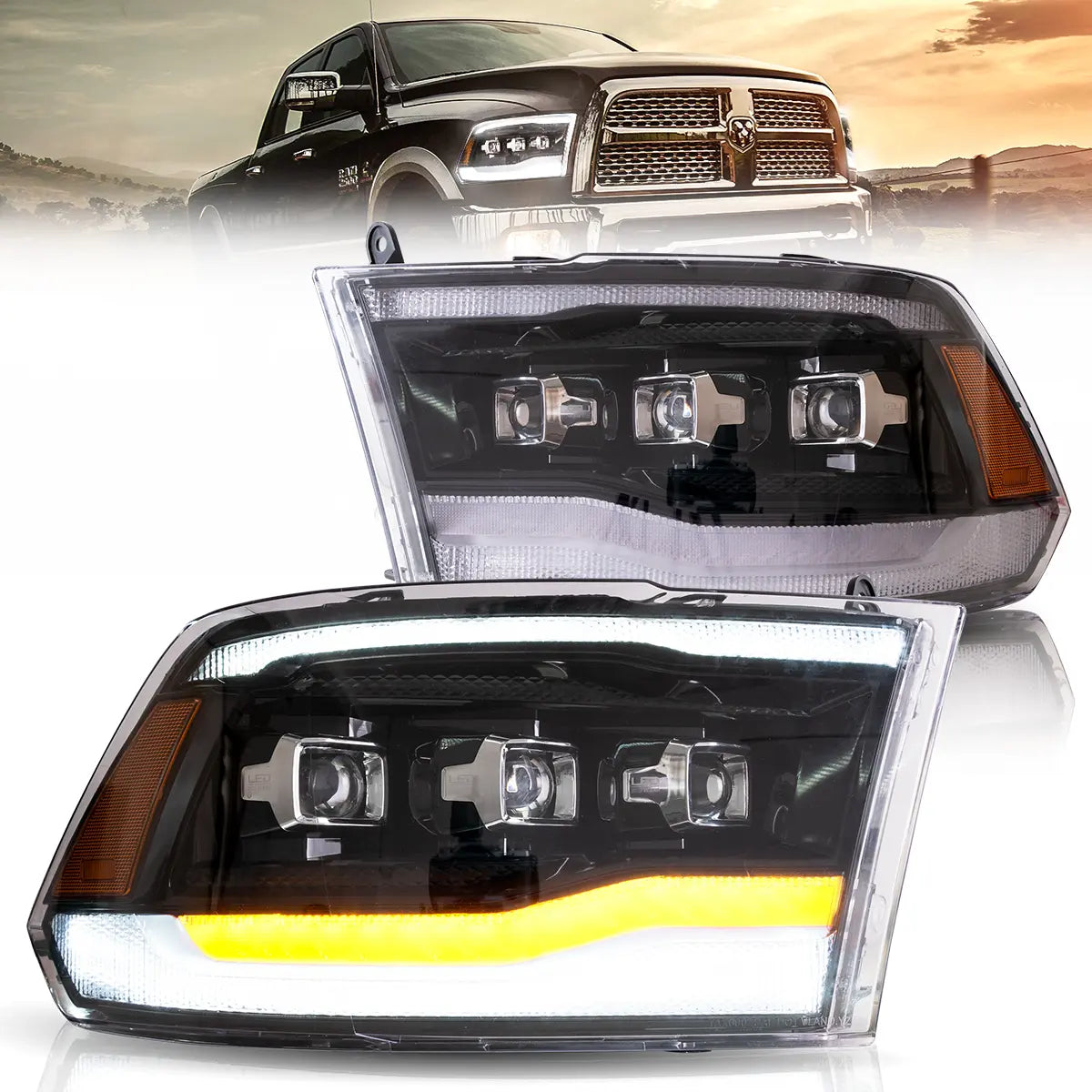 VLAND Sequential LED Headlights For 2009-2018 Dodge RAM 1500 2500 3500 Canada
