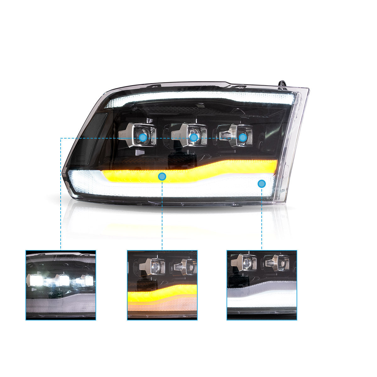 VLAND Sequential LED Headlights For 2009-2018 Dodge RAM 1500 2500 3500 Canada