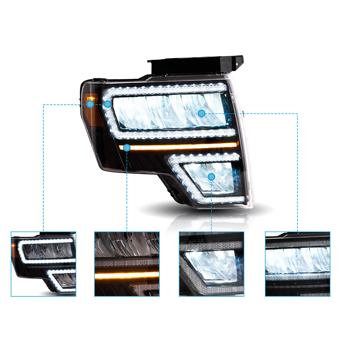 VLAND LED Reflection Bowl Headlights For 2009-2014 Ford F150 Canada