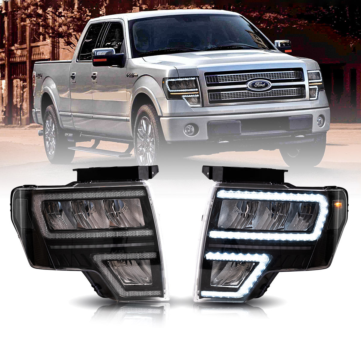 VLAND LED Reflection Bowl Headlights For 2009-2014 Ford F150 Canada