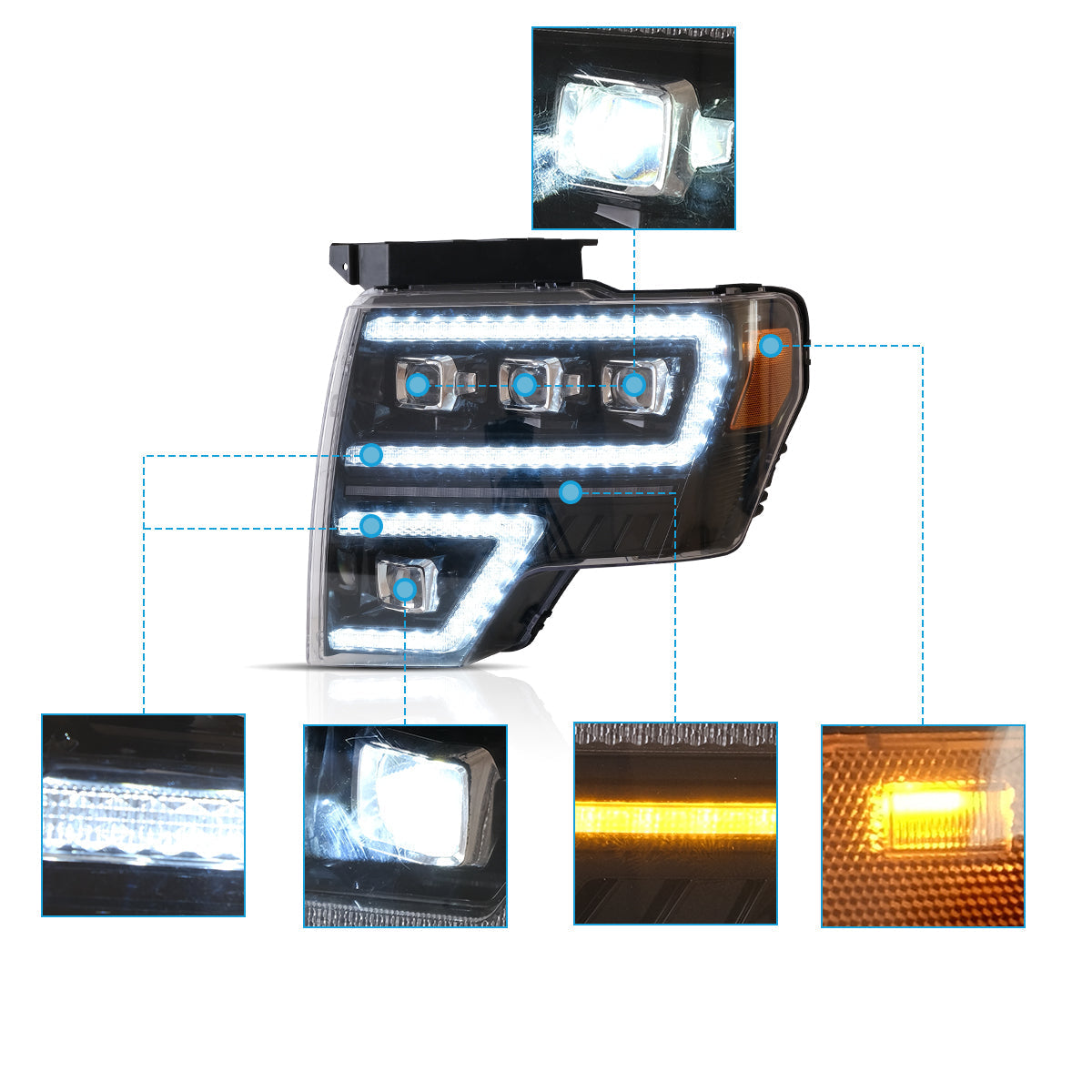 VLAND LED Matrix Projector Headlights For Ford F150 2009-2014 Canada