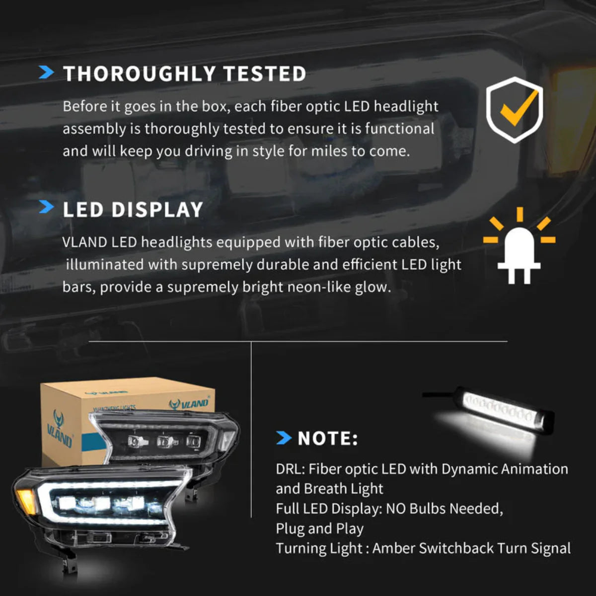 VLAND LED Matrix Headlights for 2016-2022 Ford Ranger PX