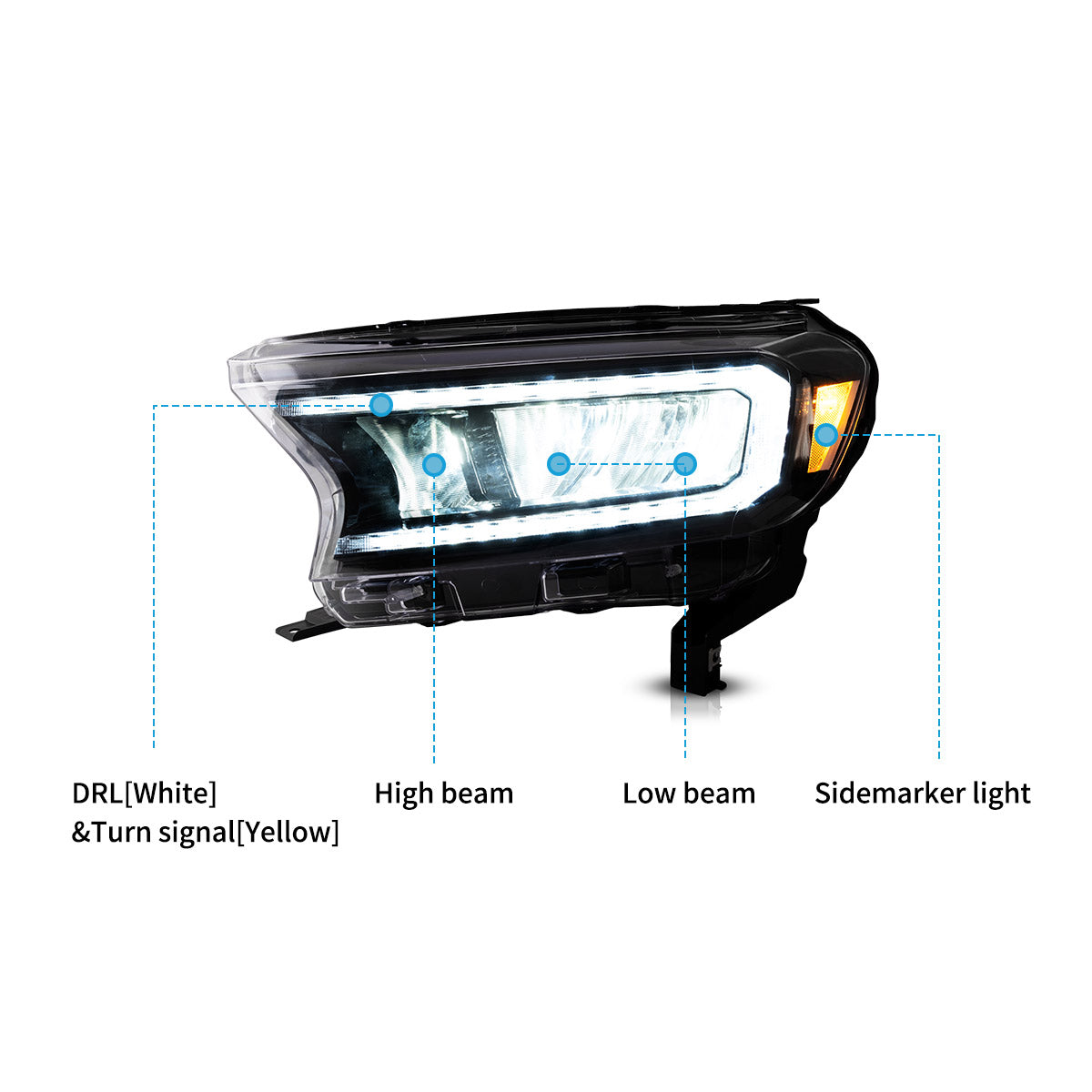 VLAND LED Reflection Bowl Headlights For 2016-2022 PX Ford Ranger