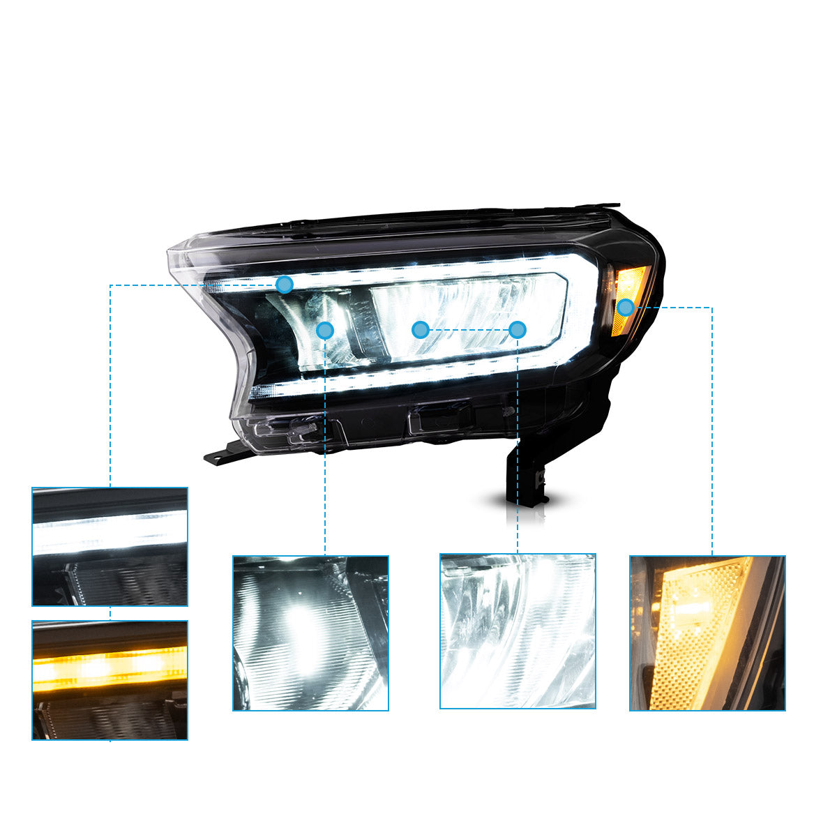VLAND LED Reflection Bowl Headlights For 2016-2022 PX Ford Ranger