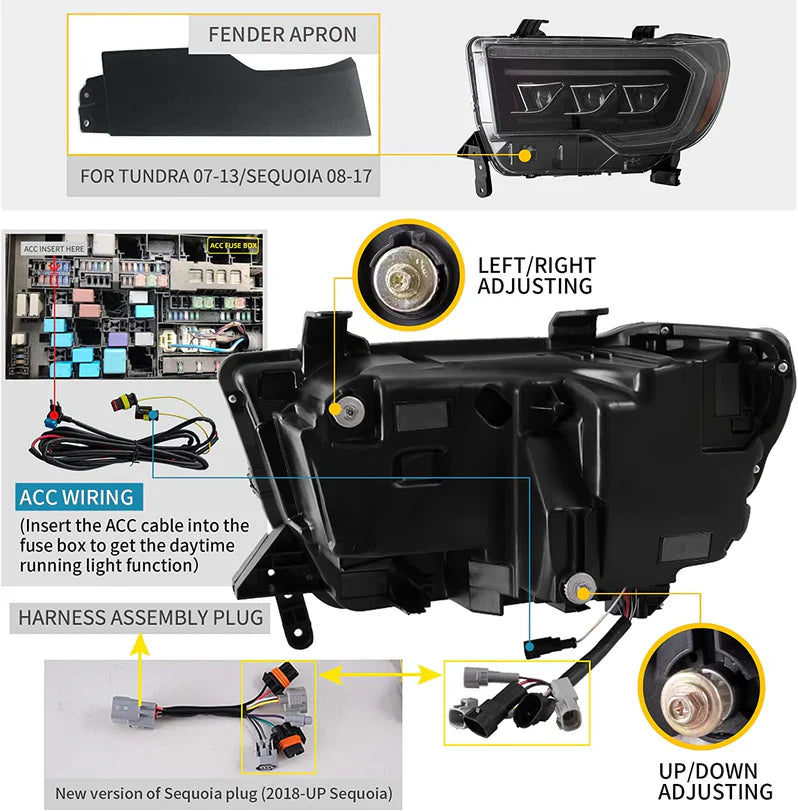 VLAND LED Matrix Headlights For 2007-2013 Toyota Tundra & 2008-2020 Toyota Sequoia