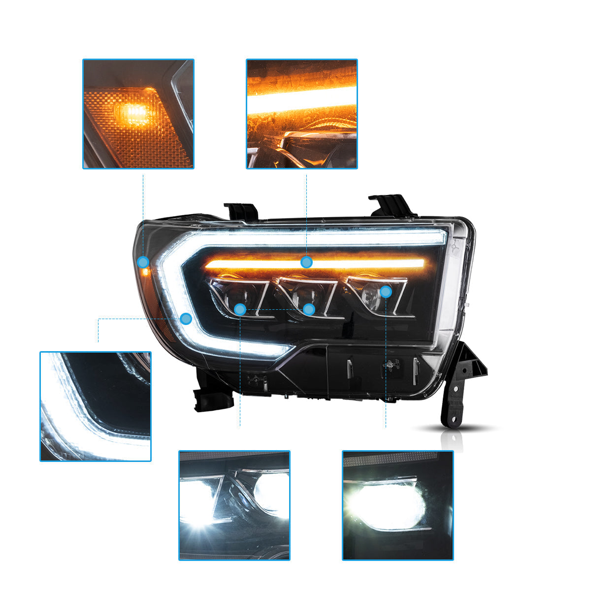 VLAND LED Matrix Headlights For 2007-2013 Toyota Tundra & 2008-2020 Toyota Sequoia