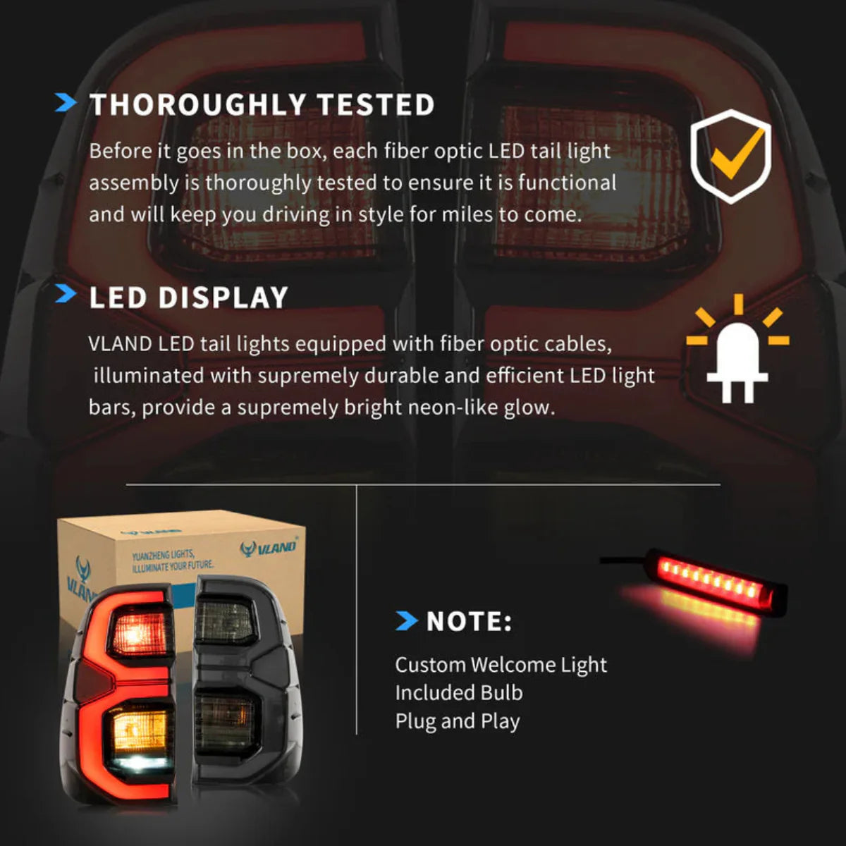 VLAND LED Tail Lights For 2015-2020 Toyota Hilux N80
